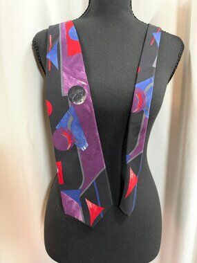 Halston III Vintage Mens 100% Italian Silk Geometric Print Necktie